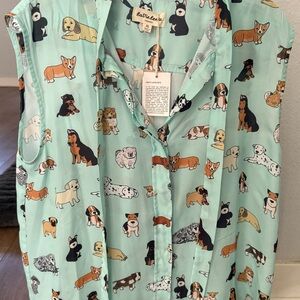 Lily Dog Print Sleeveless Shirt - Mint Green